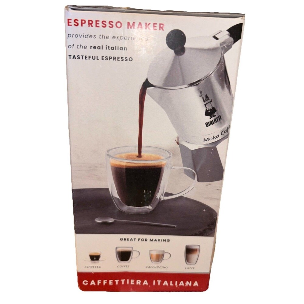 Bialetti Moka Café Stovetop Espresso Maker 3 Cup 130ml Silver Aluminum - Picture 3 of 5